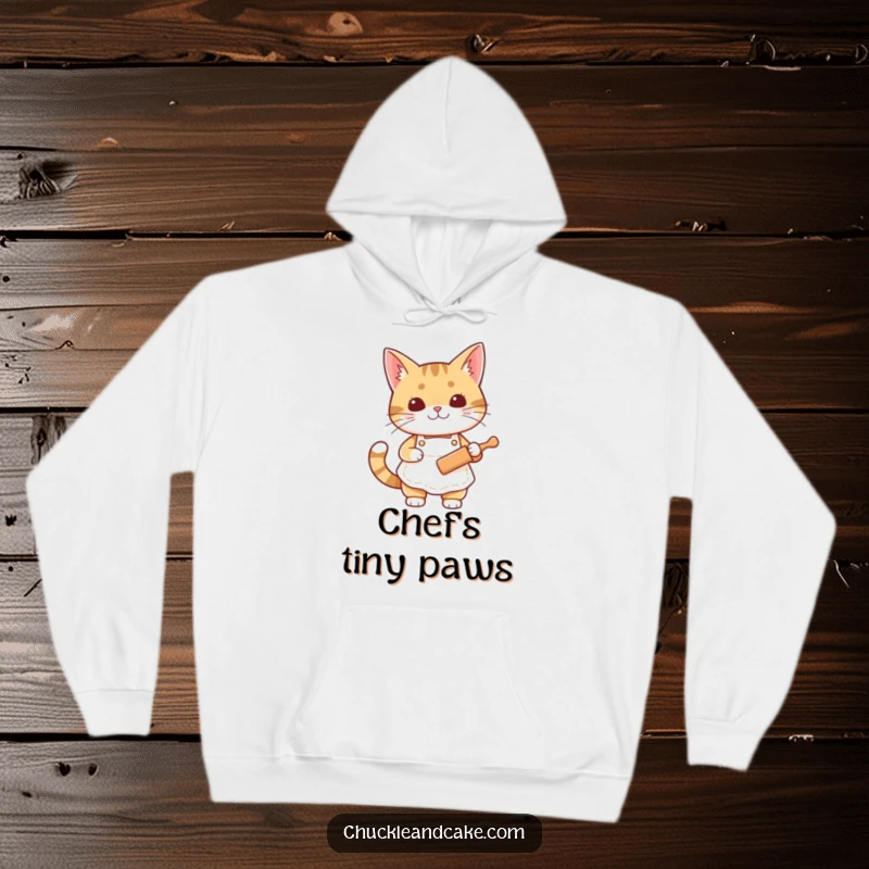 Funny Bobtail cat hoodie featuring a cat in an apron holding a rolling pin, perfect for cozy baking sessions.