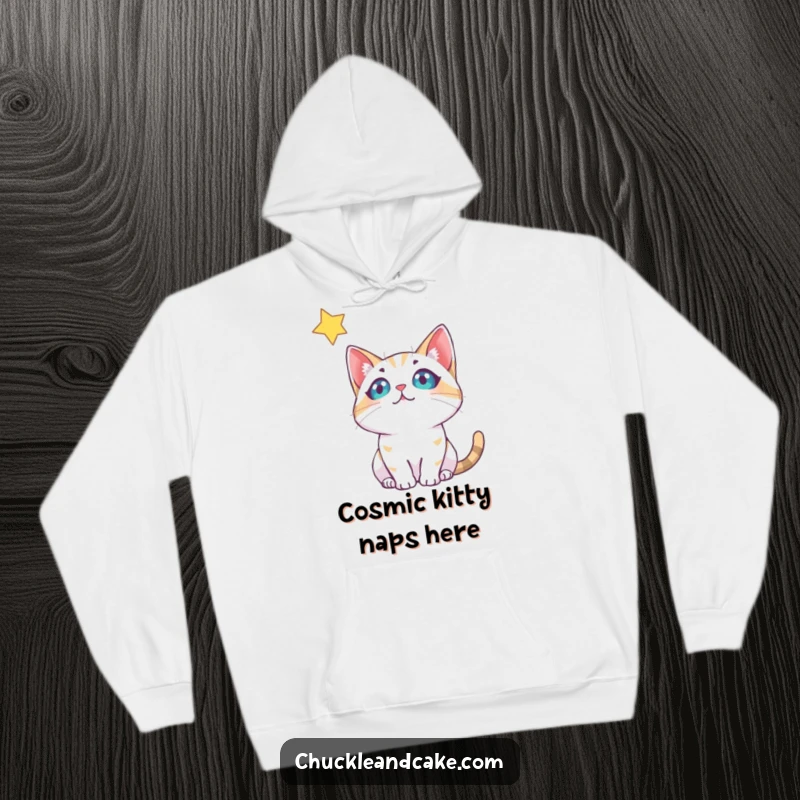 Funny Bobtail Cat Hoodie: A sweet bobtail cat stares at a twinkling star, embodying a sense of peaceful wonder and curiosity.