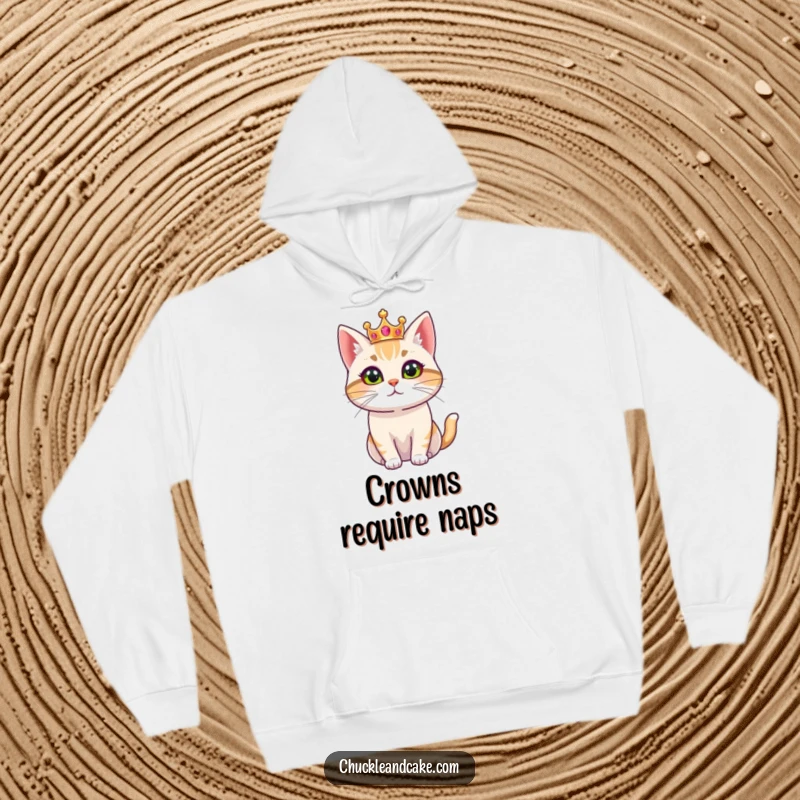 Funny hoodie featuring a Bobtail cat wearing a small crown, looking regal, ideal for staying warm and commanding.