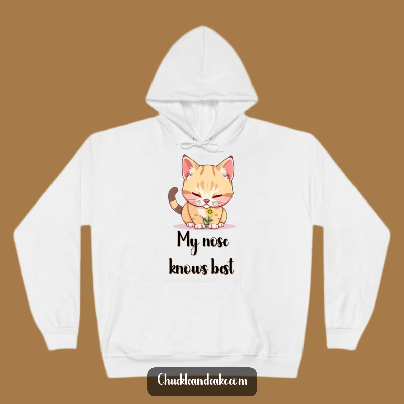 Cozy Funny Bobtail Cat Sniffing Flower Hoodie - Warm Gift for Cat Adorers