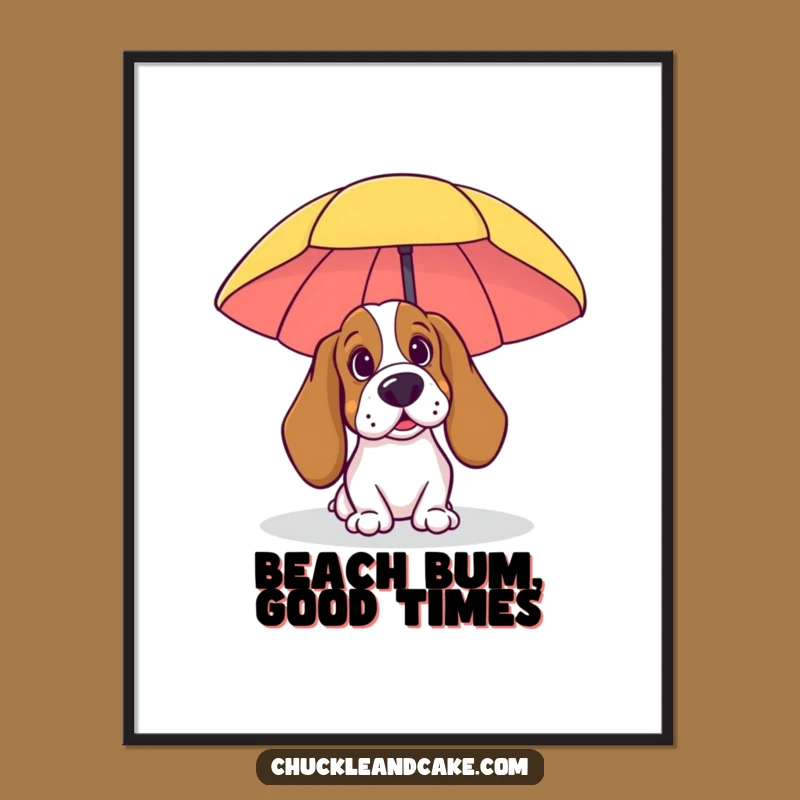 Free Printable Wall Art: Basset Hound Peeking Under Umbrella Downloadable Decor