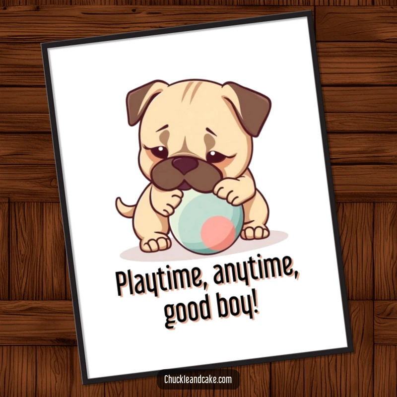 Funny Free Printable Wall Art: A Bullmastiff engaged in play, gently nudging a bouncing ball, adds energetic humor to any room.