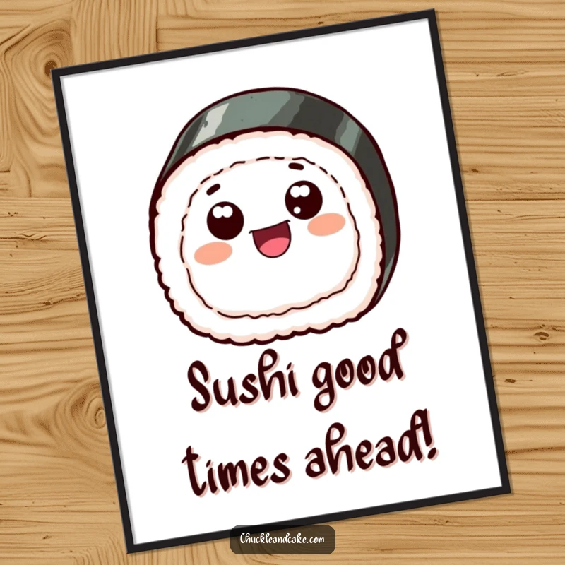 Funny Free Printable Wall Art: A cheerful sushi slice with googly eyes, joyfully skipping across the canvas. Unique decor!