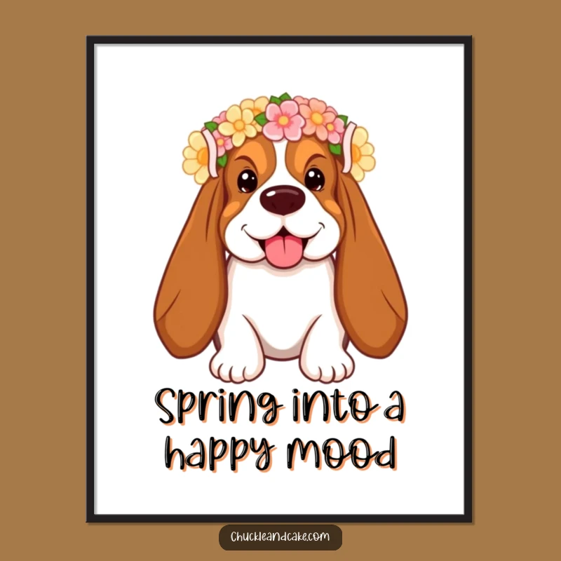 Funny Free Printable Wall Art: Basset Hound Flower Crown - Quirky Downloadable Decor