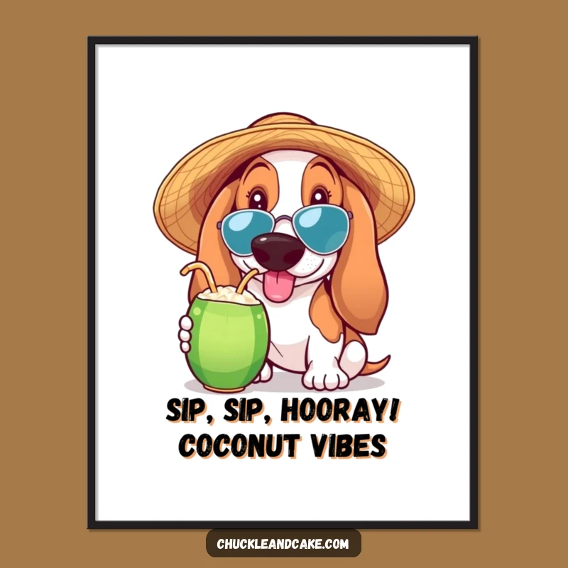 Funny Free Printable Wall Art: Basset Hound Tropical Escape Downloadable Art