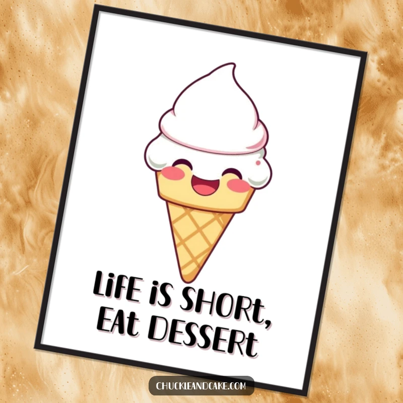 Funny Free Printable Wall Art: A happy, laughing ice cream cone with slightly melting frosting, bringing joy to decor.