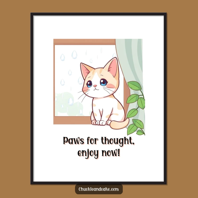 Funny Bobtail Cat Free Printable Wall Art: Rainy Day Window Decor for Cat Lovers