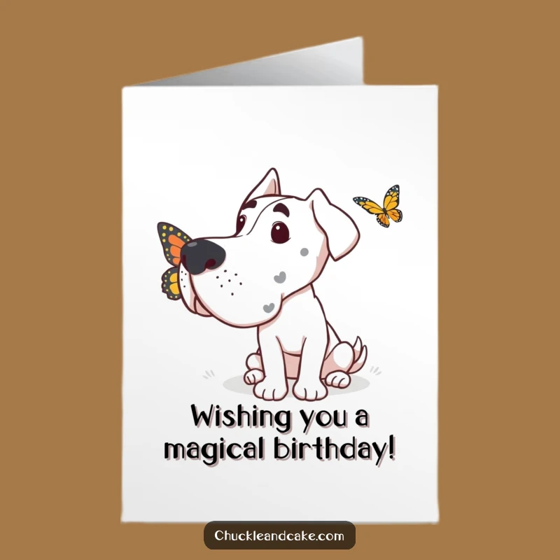 Free Printable Birthday Card: Grand Dane Butterfly Chase, Funny Downloadable Gift