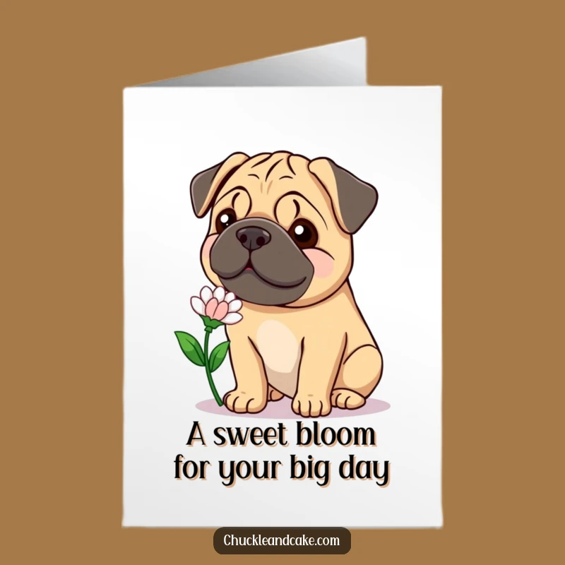 Free Printable Birthday Card: Smiling Bullmastiff Flower Gift Funny Downloadable
