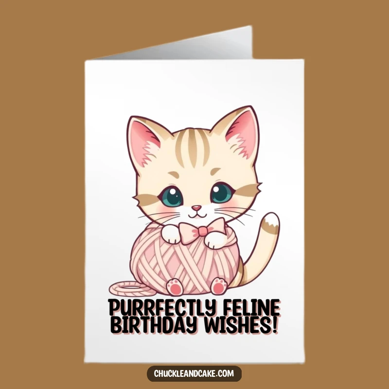Free Printable Bobtail Cat Birthday Card: Yarn Ball Surprise Downloadable Gift