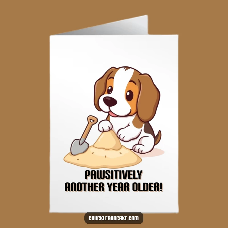 Funny Free Printable Birthday Card: Basset Hound Sandcastle Builder DIY Downloadable Gift