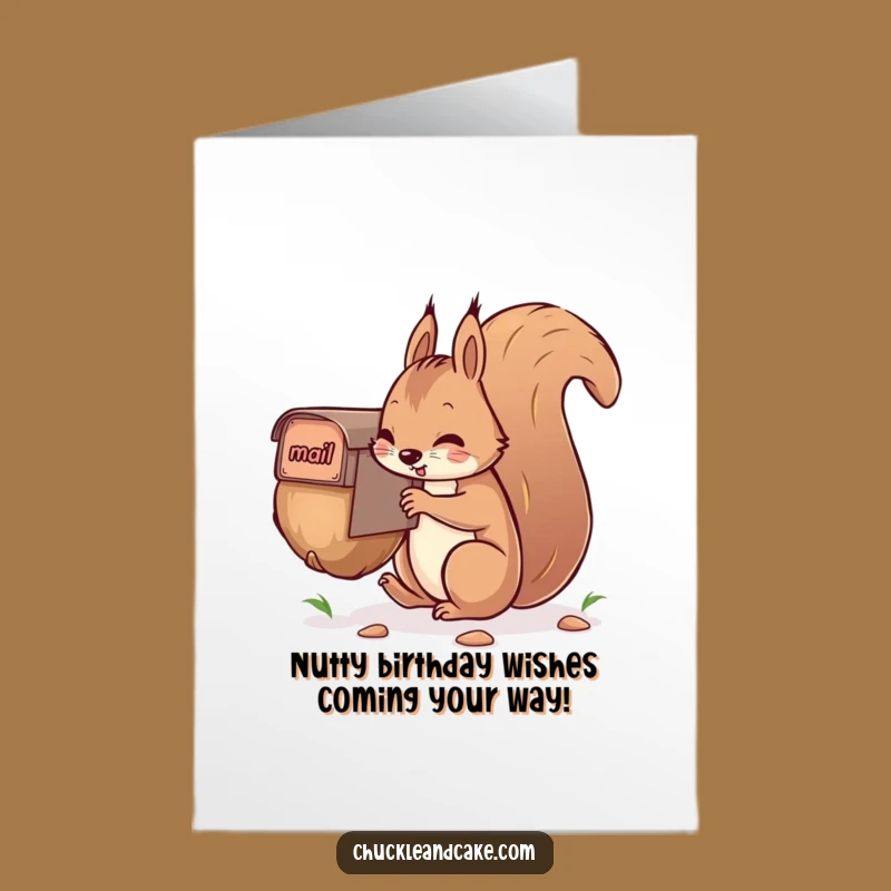 Funny Free Printable Birthday Card: Squirrel Mailing Giant Nut, Perfect Downloadable Gift