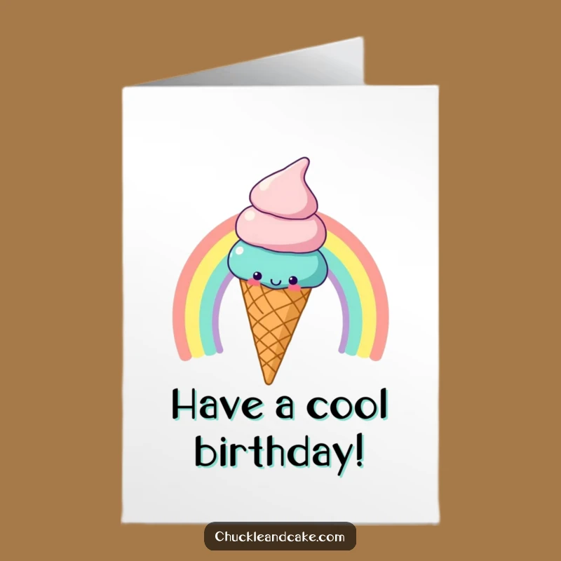 Funny Free Printable Birthday Card: Ice Cream Cone on Rainbow, Joyful Downloadable Gift