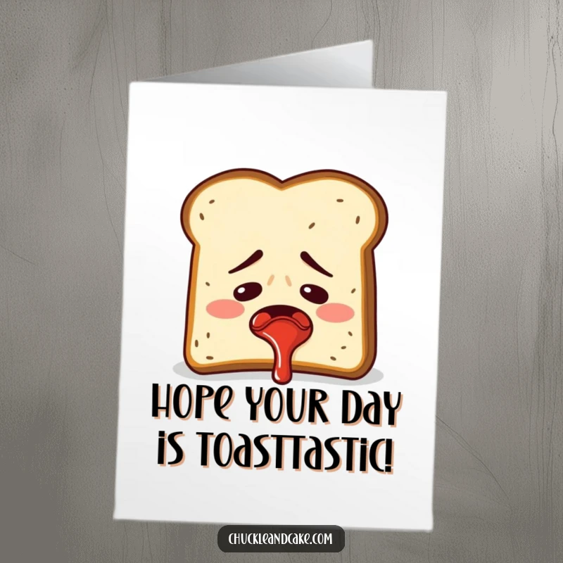 Funny Free Printable Birthday Card: An embarrassed slice of toast accidentally sprays jam, creating a messy and humorous birthday wish.