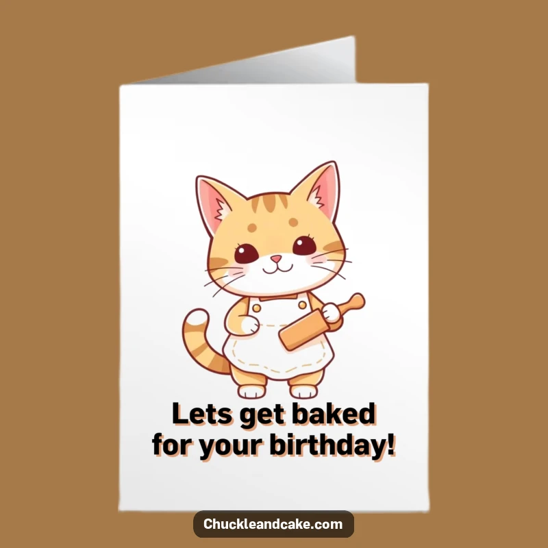 Free Printable Bobtail Cat Chef Birthday Card: Rolling Pin Fun Downloadable Gift