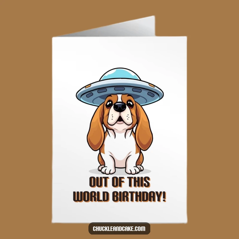 Free Printable Basset Hound UFO Card: Alien Birthday Surprise, Funny Downloadable