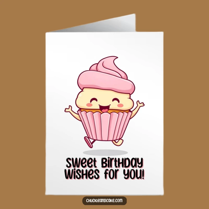Free Printable Cupcake Birthday Card: Joyful Skipping Frosting Hat Funny Downloadable