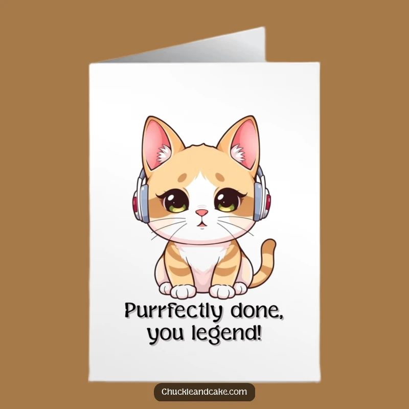 Free Printable Bobtail Cat Congrats Card: Stylish Listening for Good News!