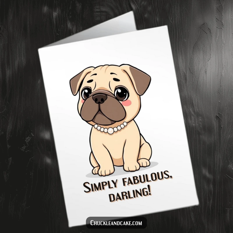 Funny Free Printable Congratulations Card: An elegant Bullmastiff wearing a pearl necklace offers congratulations with sophisticated grace.