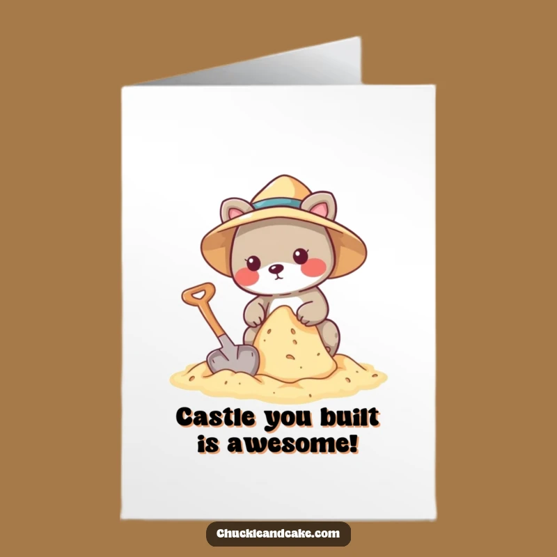 Free Printable Congrats Card: Humorous Sandcastle Animal for a Builder's Downloadable Celebration