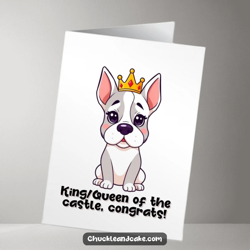 Free Printable Congratulations Card: A Grand Dane proudly wears a small crown, looking incredibly regal and distinguished.