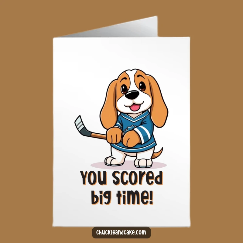 Funny Basset Hound Congrats Card: Hockey Player Free Printable Downloadable Gift