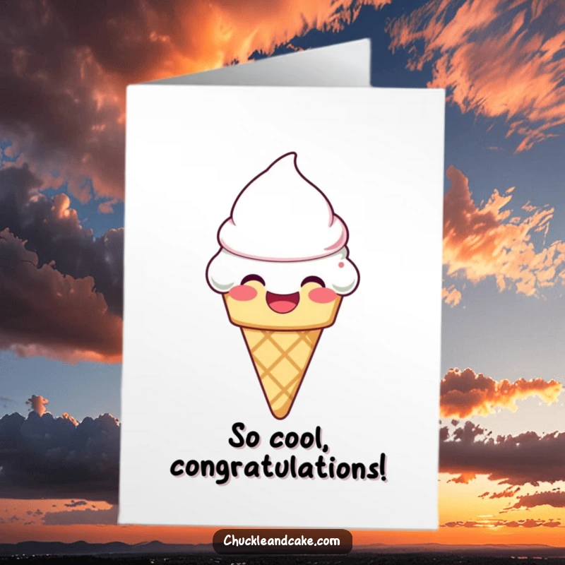 Funny Free Printable Congrats Card: A laughing ice cream cone with melting frosting, celebrating a cool accomplishment.