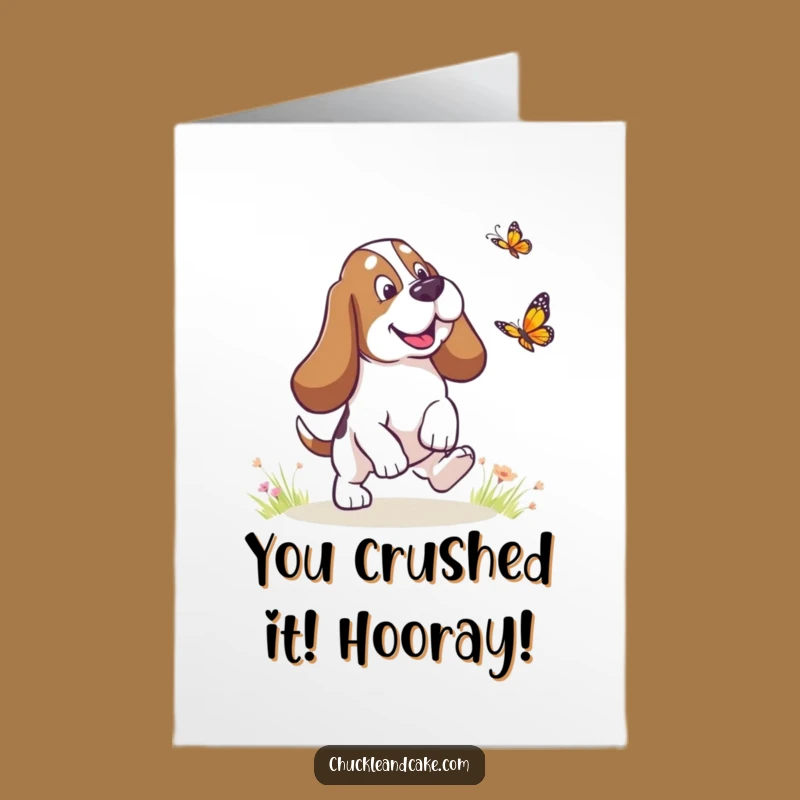 Free Printable Basset Hound Congrats Card - Droopy Ears, Butterfly Chase, Downloadable Greeting