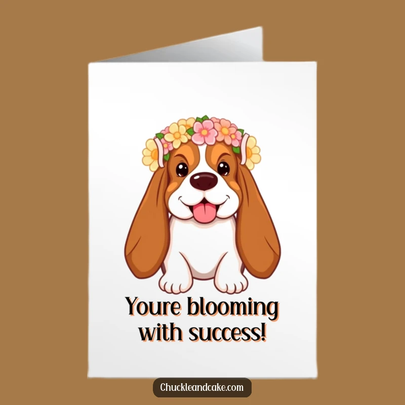 Free Printable Congrats Card: Basset Hound Flower Crown - Funny Downloadable Gift