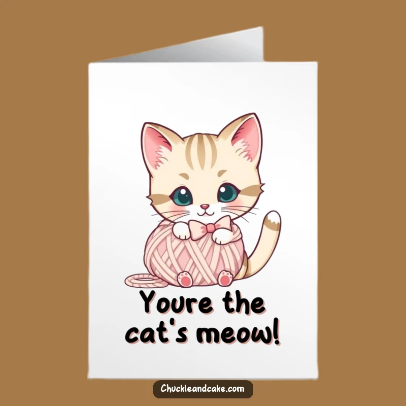 Free Printable Bobtail Cat Congrats Card: Yarn Ball Wishes Downloadable Gift