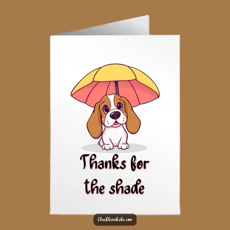 Free Printable Funny Basset Hound Thank You Card: Beach Umbrella Dog Downloadable