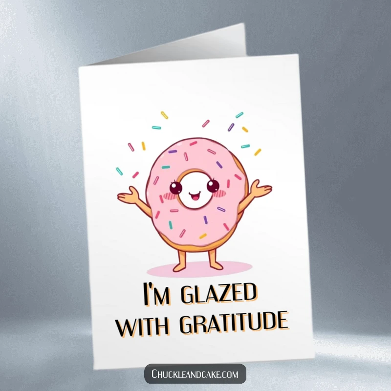 Funny Free Printable Thank You Card: Cheerful Donut Juggling Sprinkles with a Playful Expression, Thank You Delight