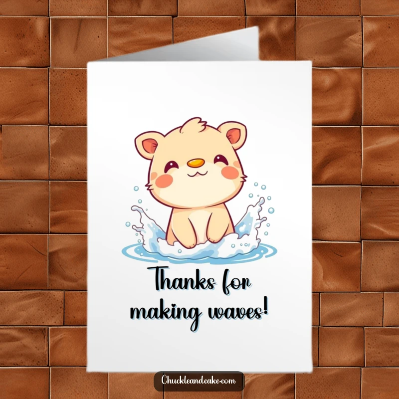 Funny Free Printable Thank You Card: Animal with sunscreen on nose splashing happily in water, expressing thanks.