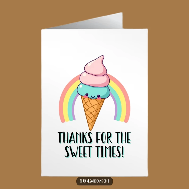 Free Printable Thank You Card: Ice Cream on Rainbow, Sweet Downloadable Gratitude