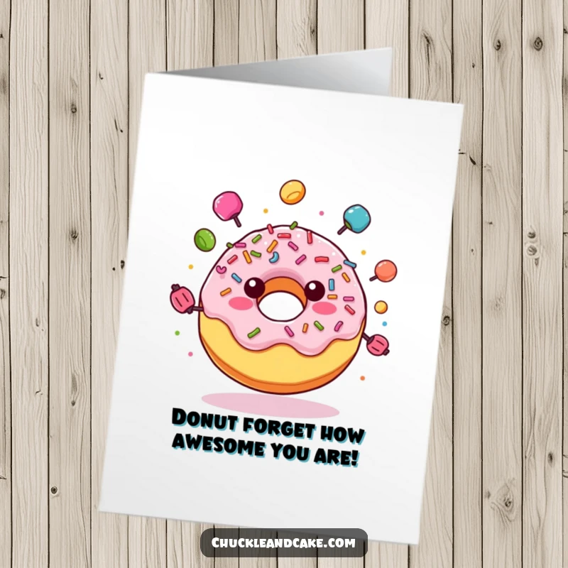Funny Free Printable Thank You Card: A joyful donut juggling colorful candies. Thanks a bunch!