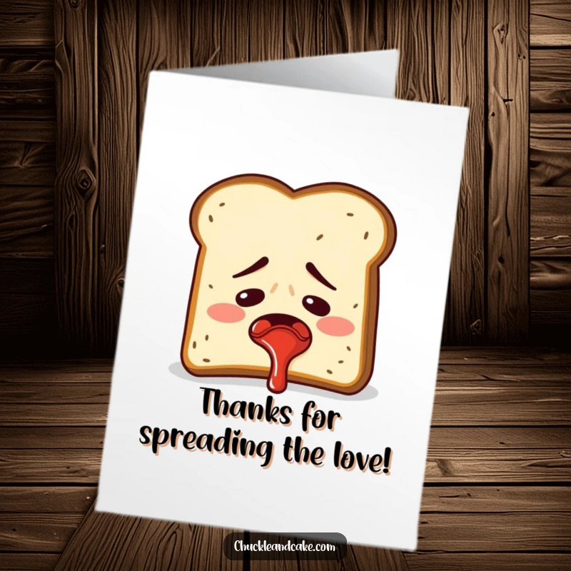 Funny Free Printable Thank You Card: An embarrassed slice of toast accidentally sprays jam, offering a humorous thank you.