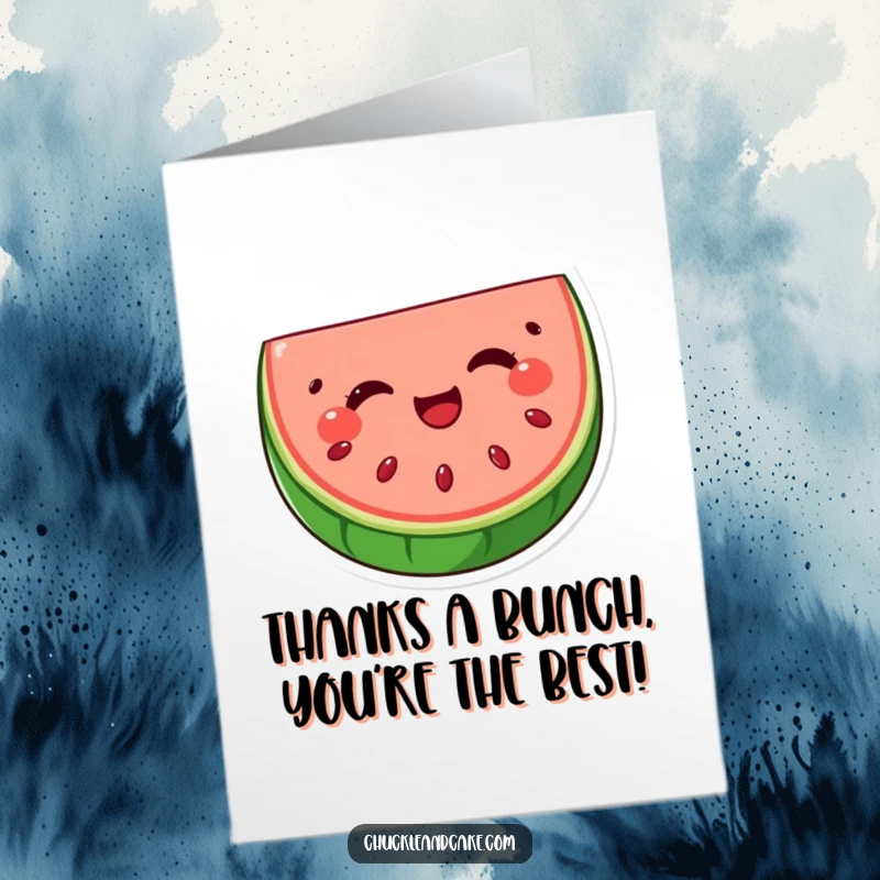 Funny Free Printable Thank You Card featuring a winking watermelon slice, conveying thanks with humor.