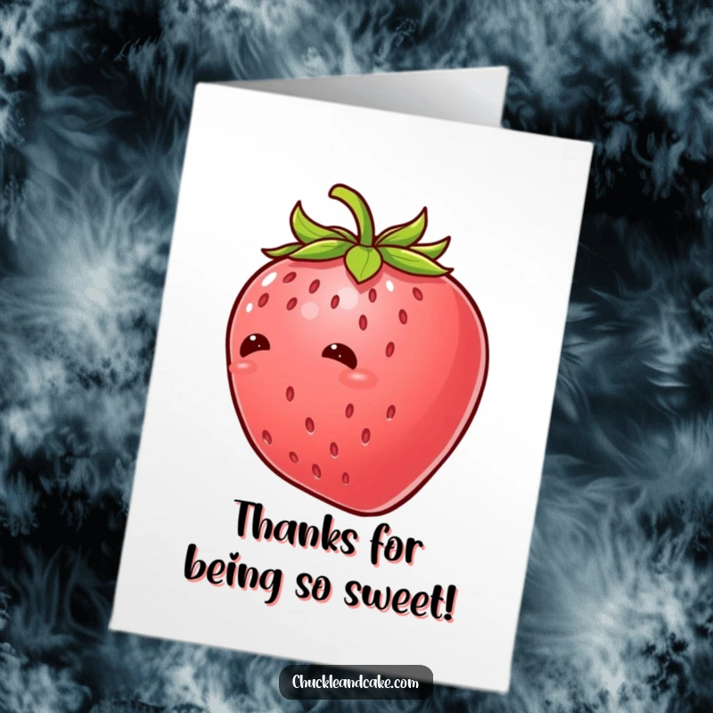 Funny Free Printable Thank You Card with a tickled strawberry and leaves giggling uncontrollably.