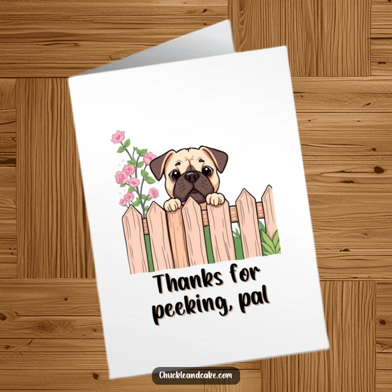 Funny Free Printable Thank You Card: A Bullmastiff with curious eyes peeks over a fence, offering thanks.