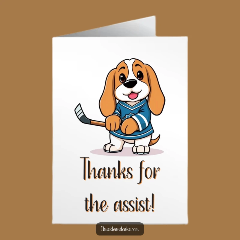 Funny Basset Hound Thank You Card: Hockey Player Free Printable Downloadable Gift