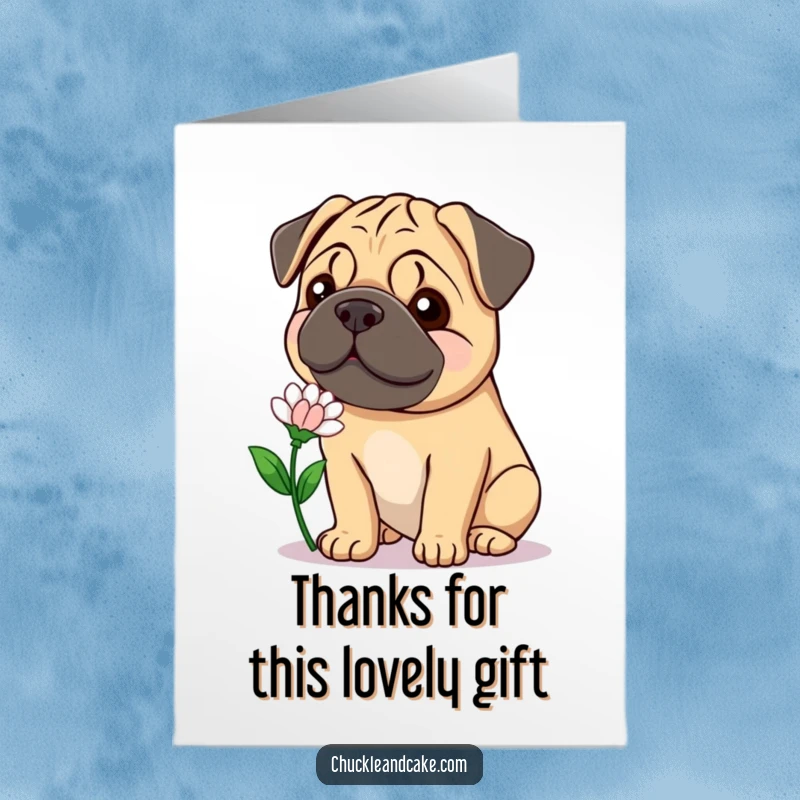 Funny Free Printable Thank You Card: A gentle Bullmastiff offers a vibrant flower with a sweet, loving smile.