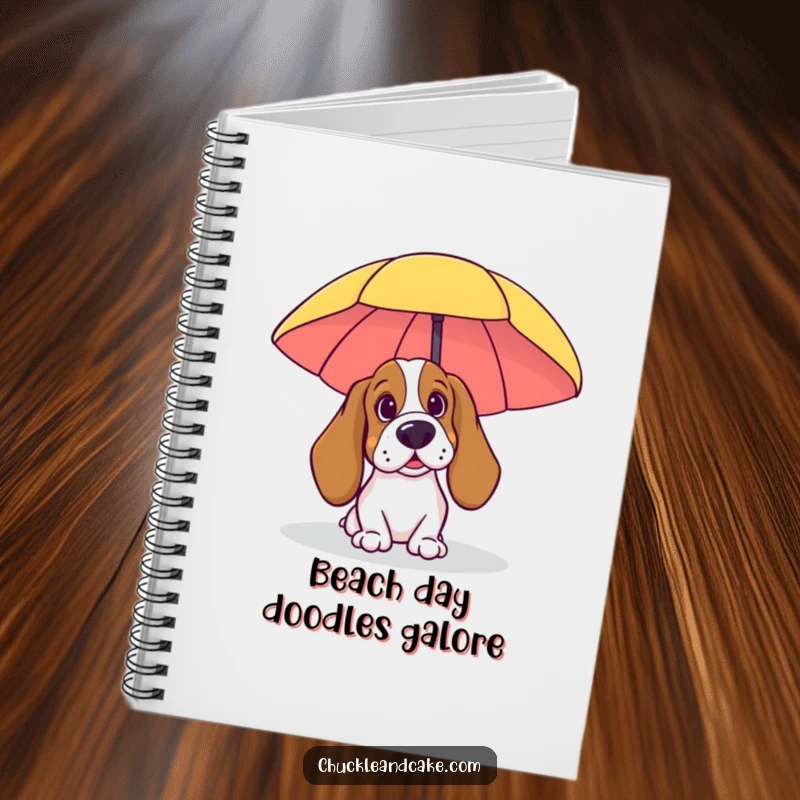 Funny Basset Hound Notebook: A Basset Hound peeking from behind a beach umbrella, perfect for recording beach plans and sunny memories.