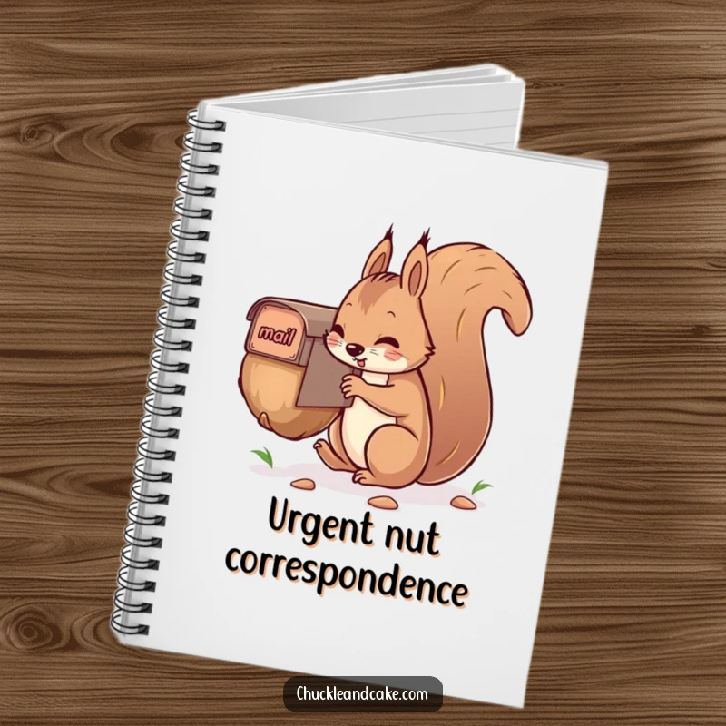 Funny squirrel notebook, determinedly mailing a giant nut, for jotting down funny ideas and notes.