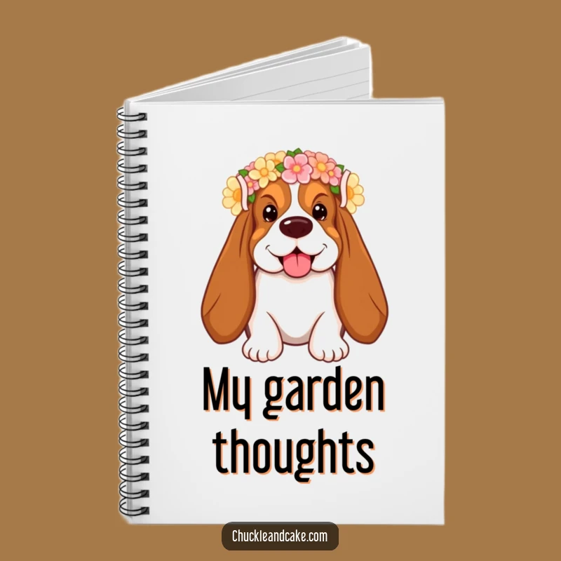 Funny Floral Basset Hound Notebook - Jot Down Happy Thoughts