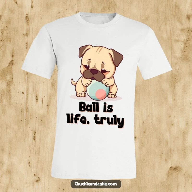 Funny t-shirt showcasing a Bullmastiff dog gently nudging a bouncing ball, embodying pure playful canine energy.