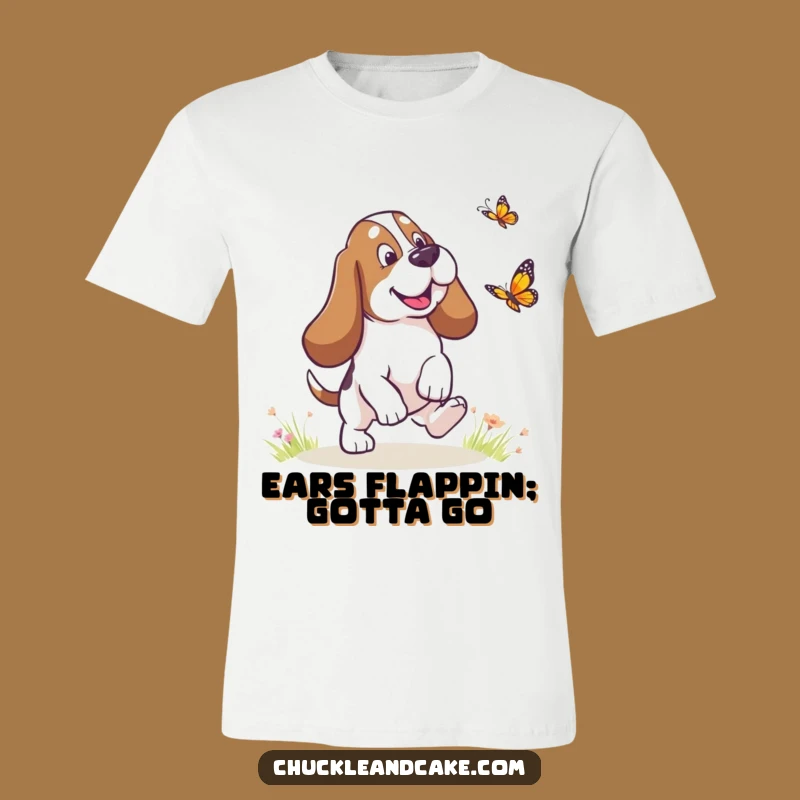 Funny Basset Hound Butterfly T-Shirt - Droopy Ears Chase Fun, Comfy Funny Gift Tee