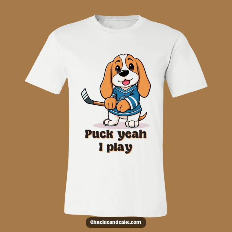 Funny Basset Hound Hockey T-Shirt - Goofy Dog Player Tee for Game Day