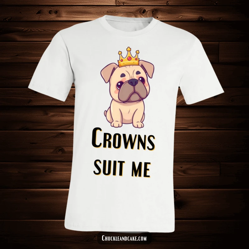 Funny Bullmastiff t-shirt showcasing a proud dog in a small crown, exuding royal charm and humor.