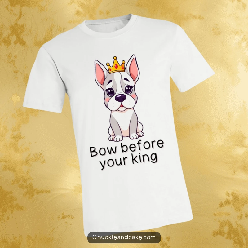 Funny Grand Dane t-shirt featuring a dog wearing a small, cute crown, looking stately and hilariously important.