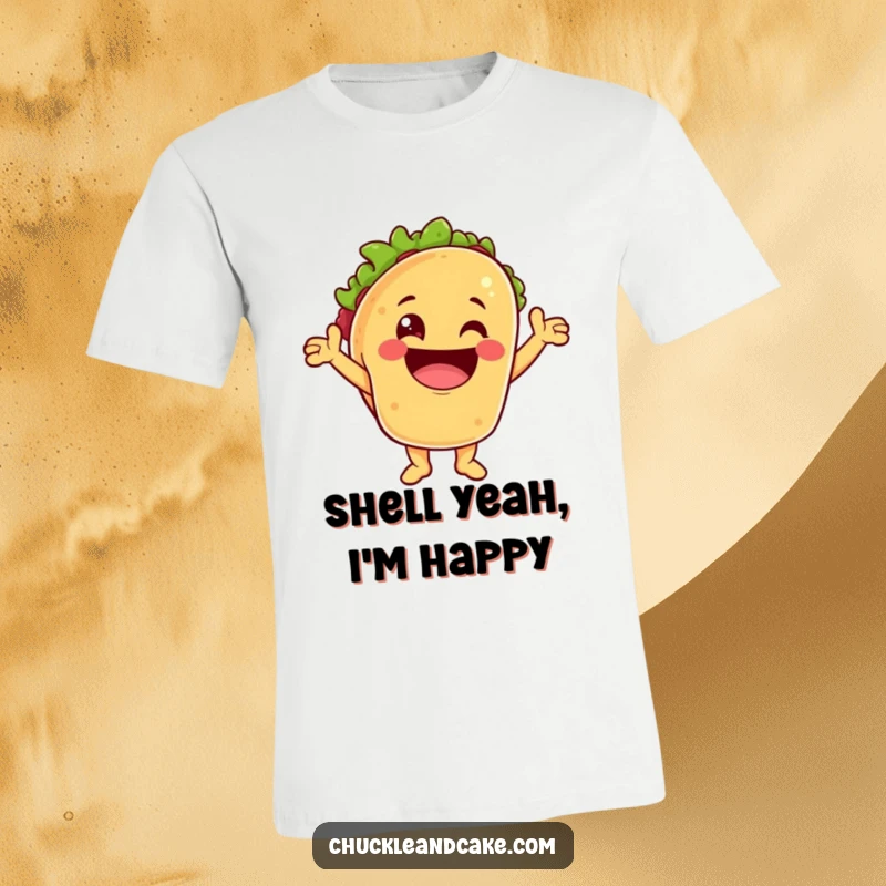 Funny T-Shirt: A taco character bursting with excitement, cheering with a wide, joyful grin.